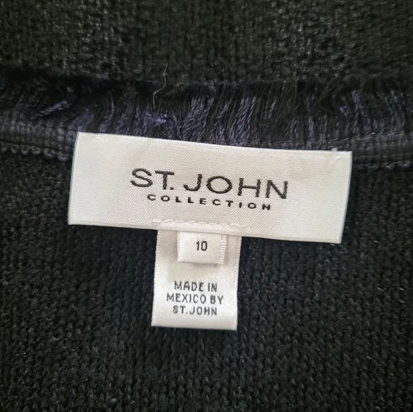 St. John Collection Boucle Wool Blend Fringe-Trim Blazer Black Navy Size 10 - Picture 9 of 12